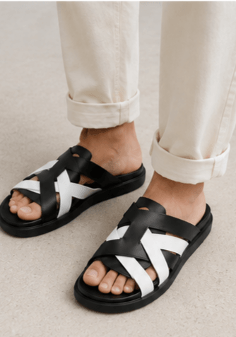 Sandales Croisées Noir/Blanc