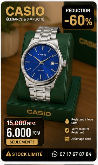 Montre Casio Bleue/Argent
