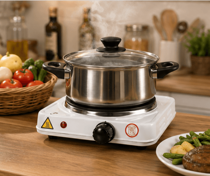 Plaque Chauffante Portable Casserole Inox Blanc/Noir