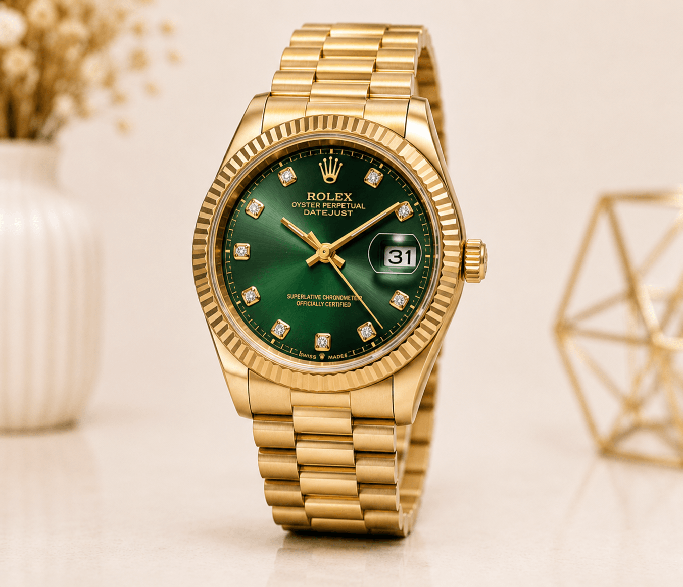 Montre Rolex Golden Prestige Verte/Gold