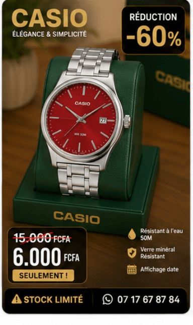 Montre Casio Rouge/Argent