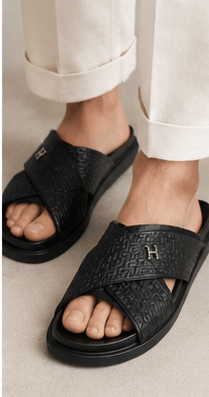 Sandales Tissées Croisées Noir