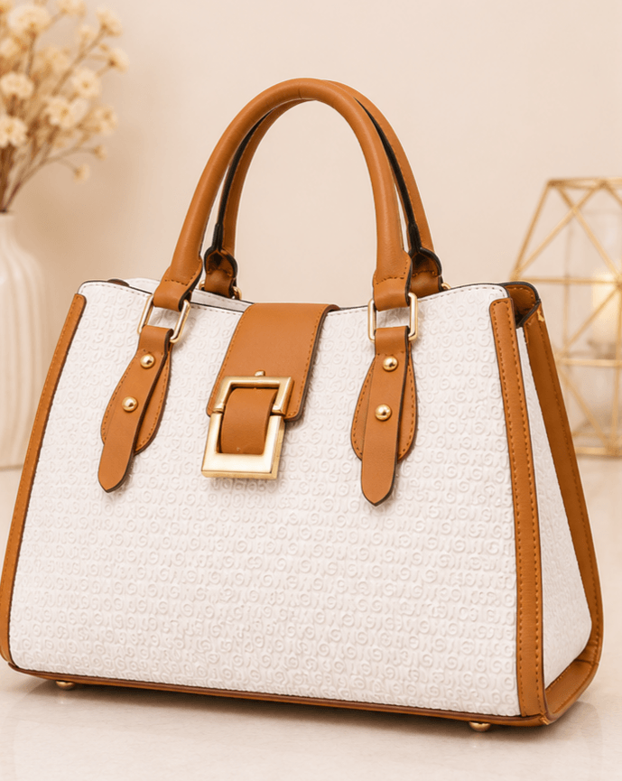 Sac Tote Relief Blanc et Camel